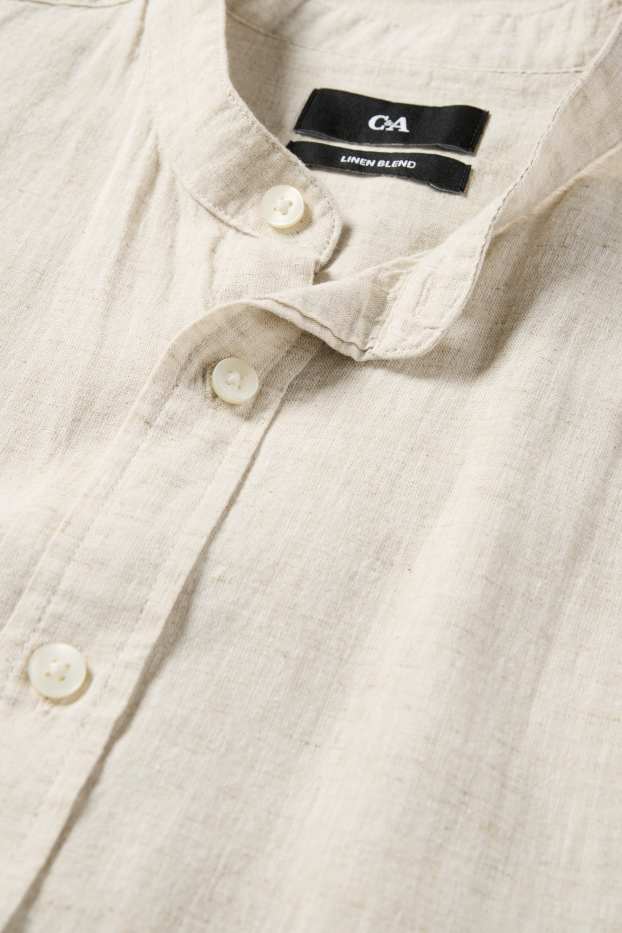 Unisex - Overhemd - regular fit - opstaande kraag - linnenmix - beige