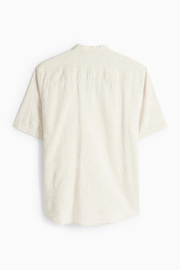 Unisex - Overhemd - regular fit - opstaande kraag - linnenmix - beige