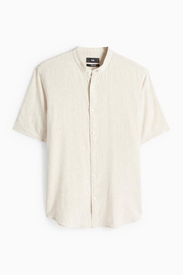 Unisex - Overhemd - regular fit - opstaande kraag - linnenmix - beige