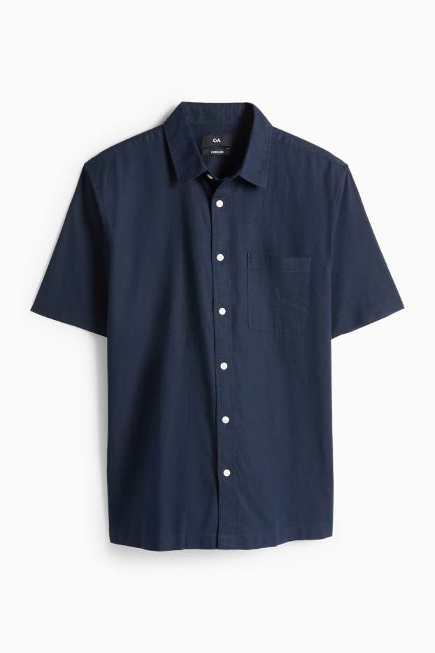 Unisex - Shirt - regular fit - kent collar - linen blend - dark blue