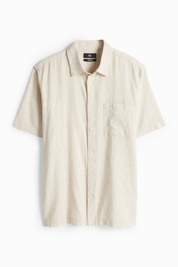 Unisex - Cămașă - regular fit - guler Kent - amestec de in - bej deschis