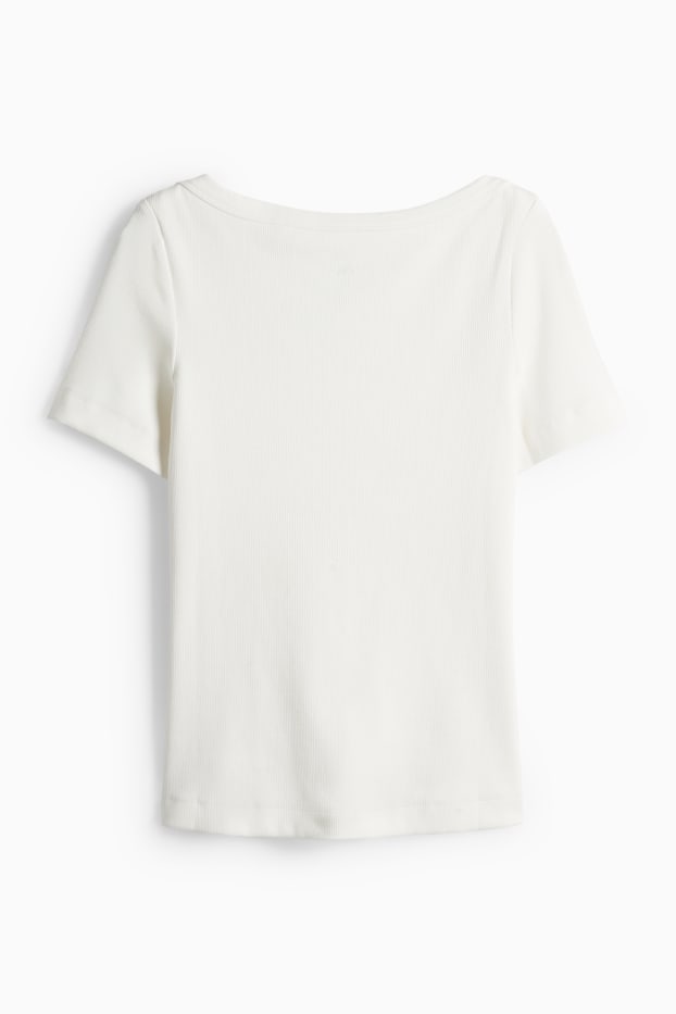 Femmes - T-shirt - slim fit - finition côtelée - blanc