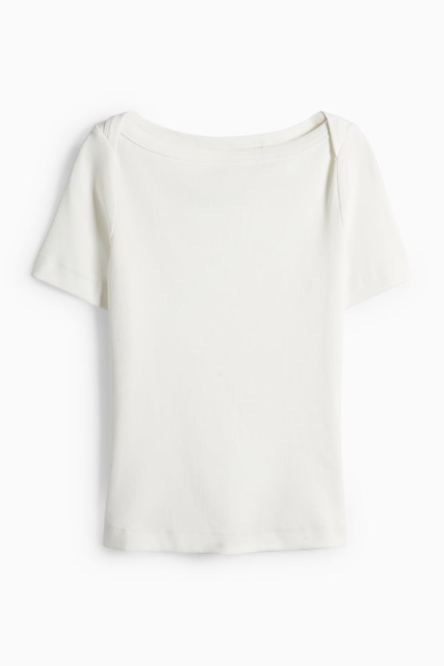 Femmes - T-shirt - slim fit - finition côtelée - blanc