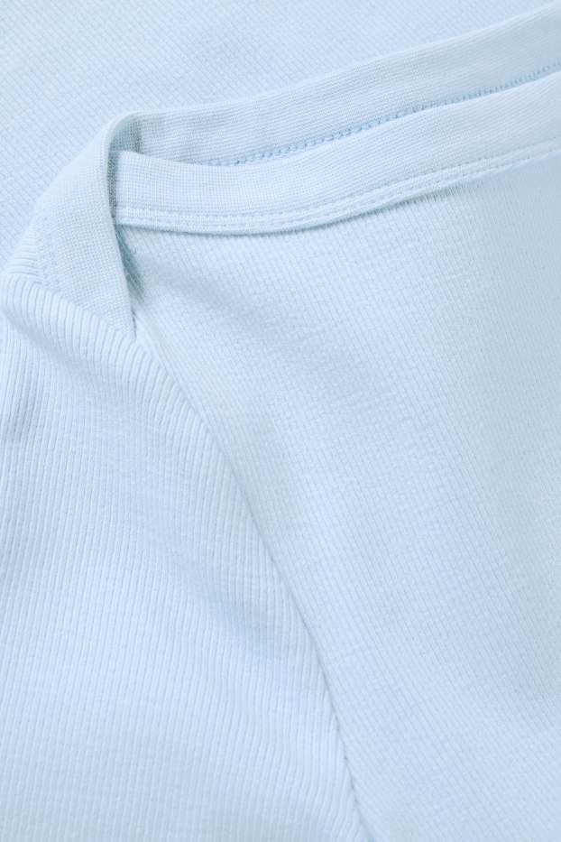 Femmes - T-shirt - slim fit - finition côtelée - bleu clair