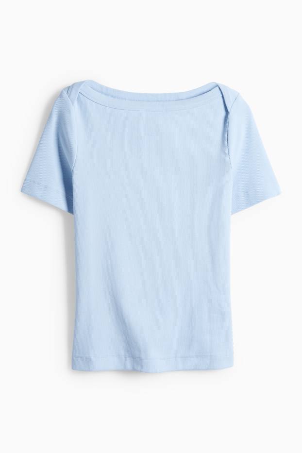 Femmes - T-shirt - slim fit - finition côtelée - bleu clair