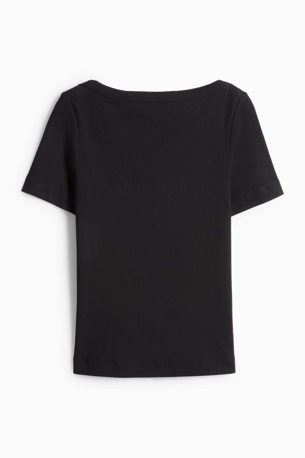 Dames - T-shirt - slim fit - ribstof - zwart
