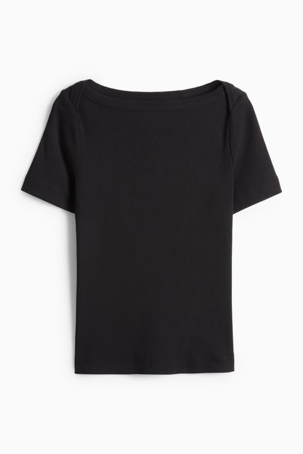 Dames - T-shirt - slim fit - ribstof - zwart