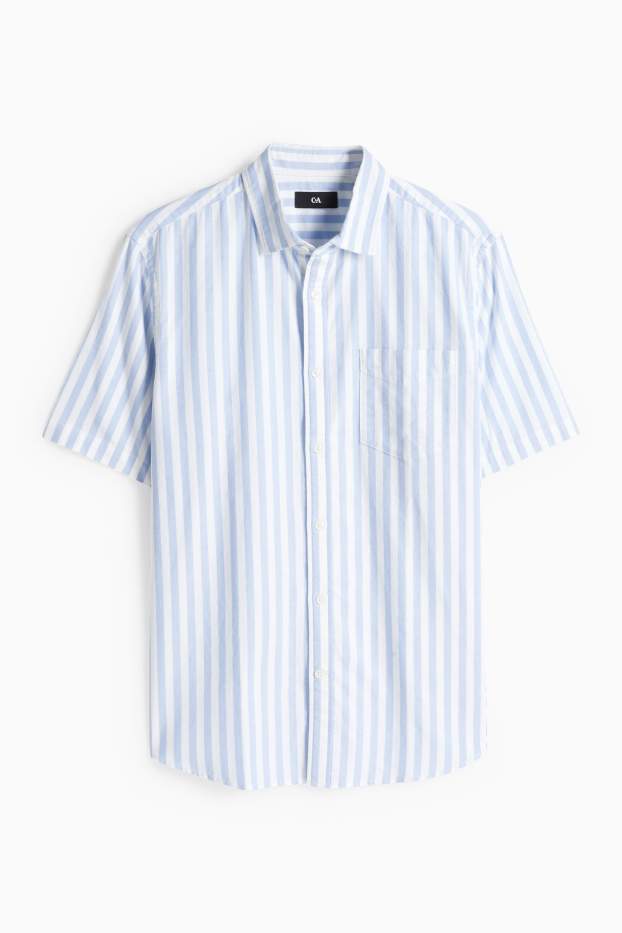 Pánské - Košile - regular fit - kent - pruhovaná - bílá / světle modrá