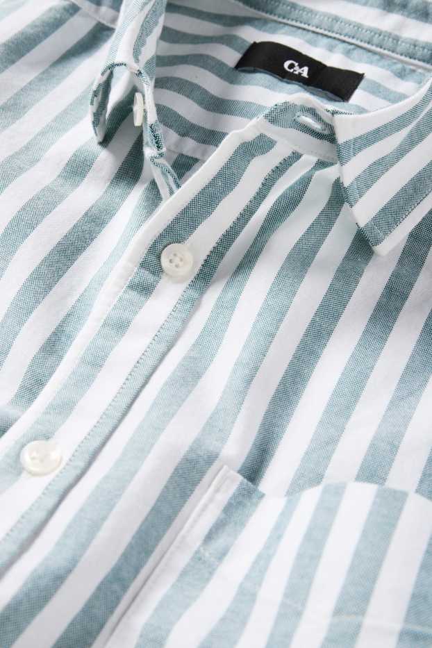 Pánské - Košile - regular fit - kent - pruhovaná - zelená / krémově bílá