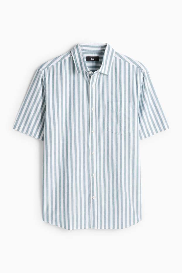 Pánské - Košile - regular fit - kent - pruhovaná - zelená / krémově bílá