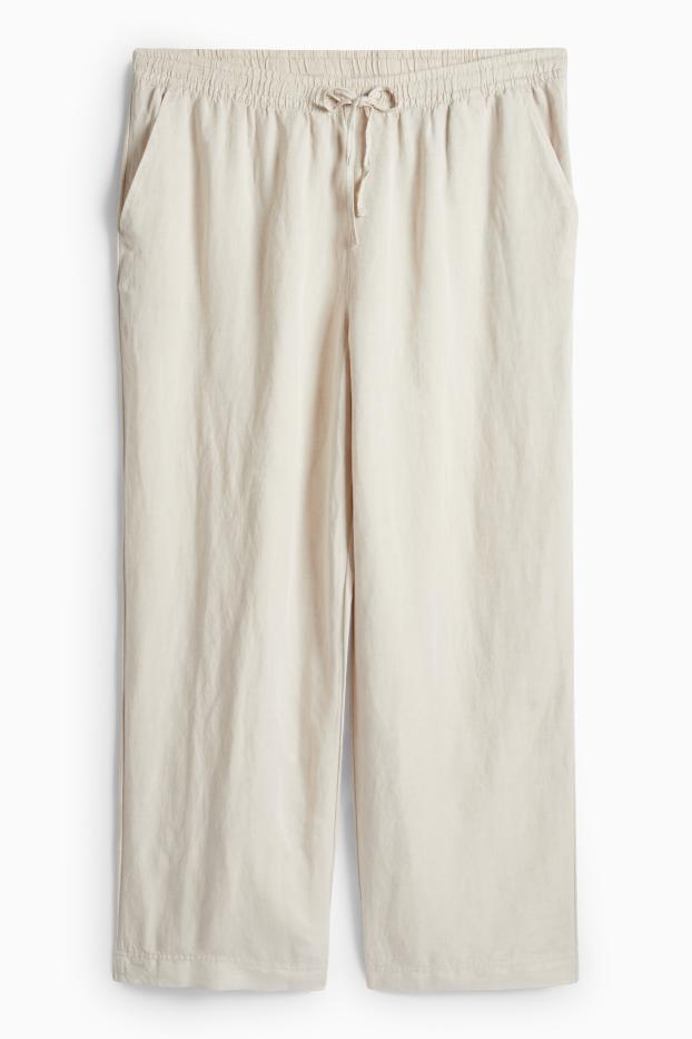Women - Cloth trousers - mid-rise waist - wide leg - linen blend - light beige
