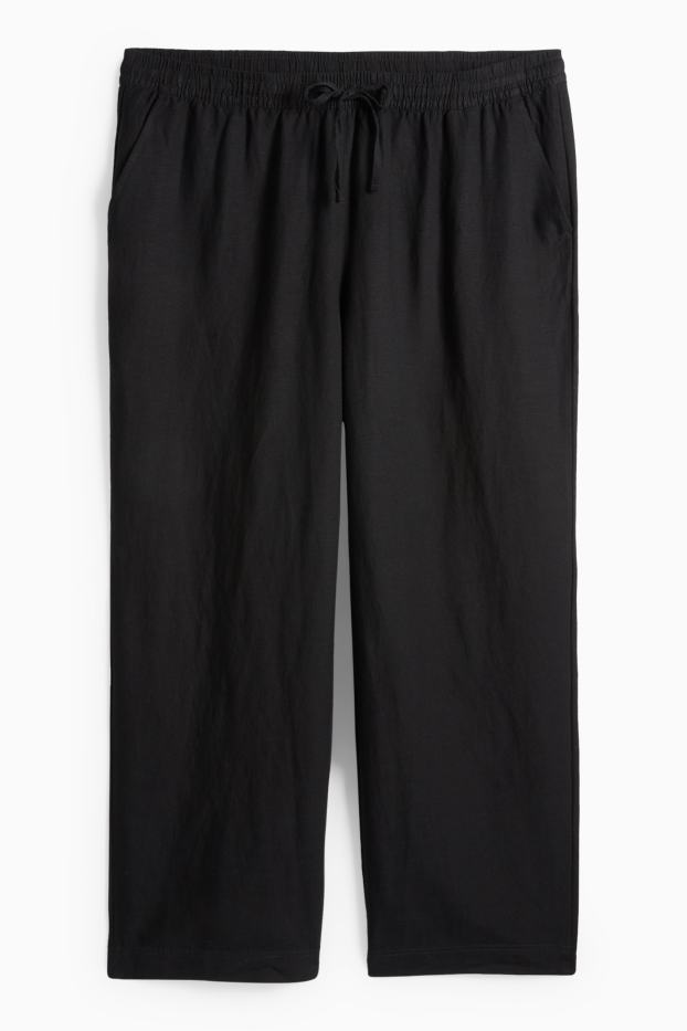 Women - Cloth trousers - mid-rise waist - wide leg - linen blend - black