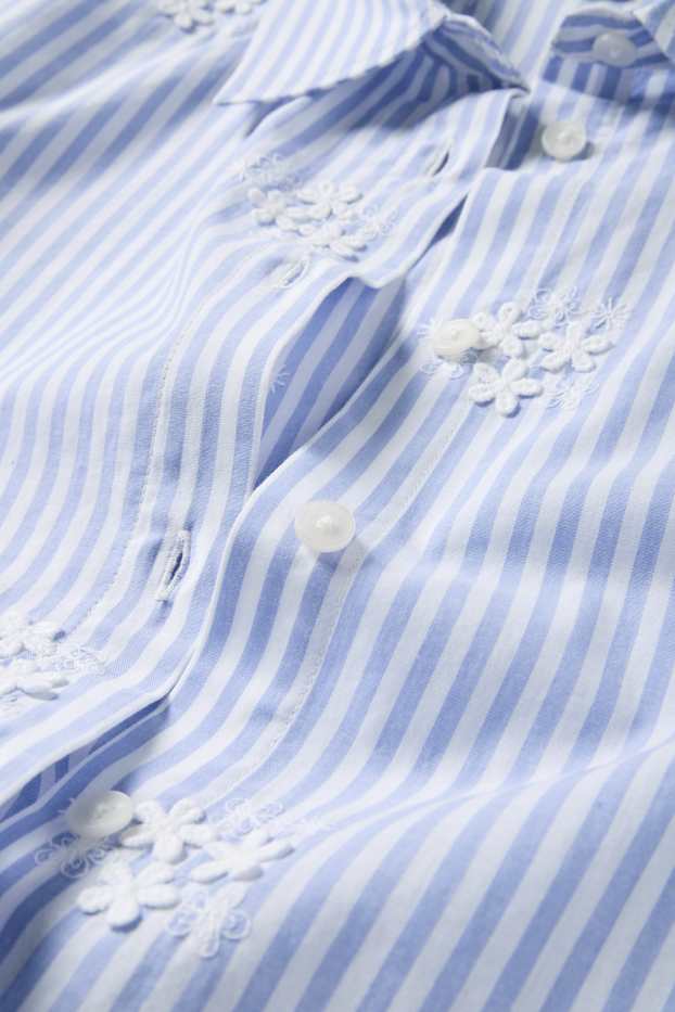 Femei - Bluză tip cămașă - cu dungi - cu flori - alb / albastru deschis