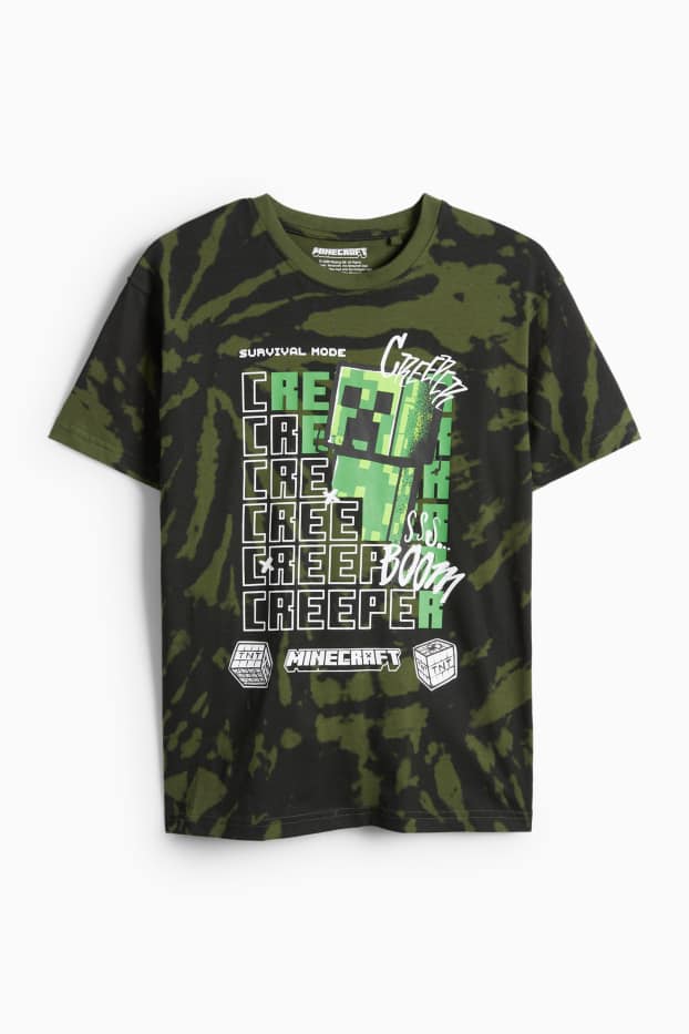 Kinder Buben - Minecraft - Kurzarmshirt - gemustert - dunkelgrün