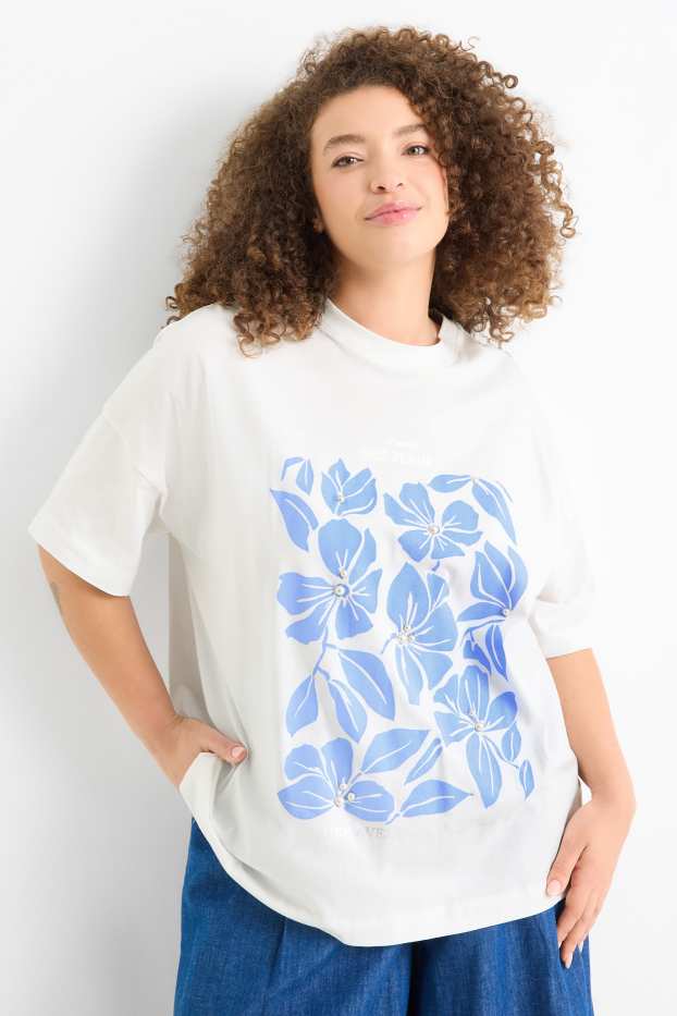 Donna - T-shirt - regular fit - effetto brillante - bianco