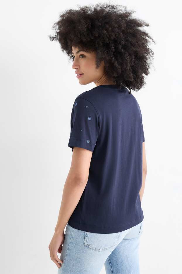 Femmes - T-shirt - regular fit - à motif - bleu foncé