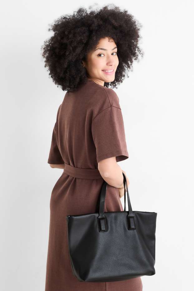 Women - Large shopper with detachable bag strap - faux leather - black