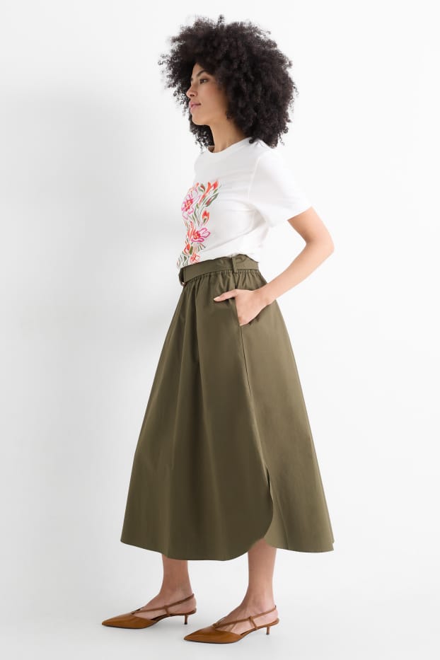 Women - Skirt with belt - dark green