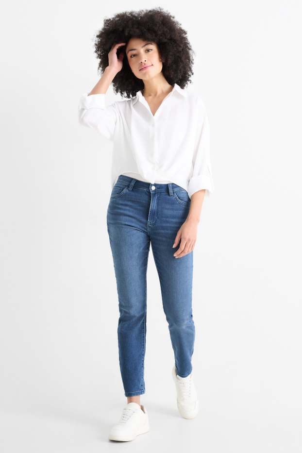 Women - Slim jeans - mid-rise waist - jog denim - blue denim
