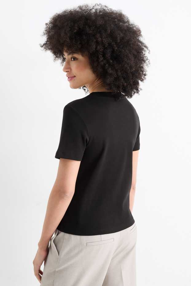 Femmes - T-shirt - relaxed fit - effet brillant - noir