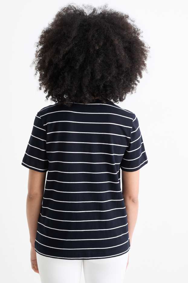 Damen - T-Shirt - Regular Fit - gestreift - dunkelblau / weiss