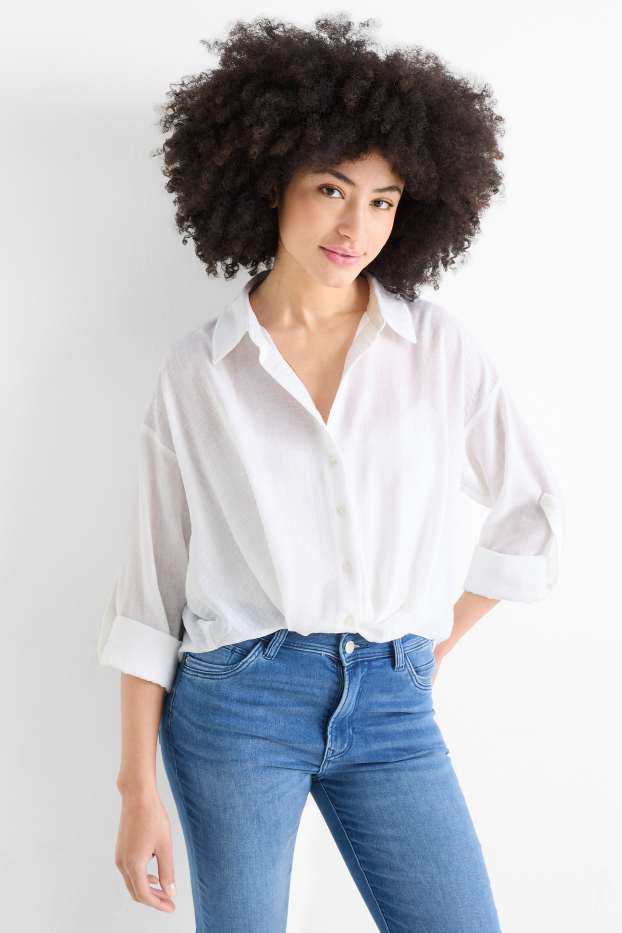 Damen - Bluse mit Knotendetail - weiß