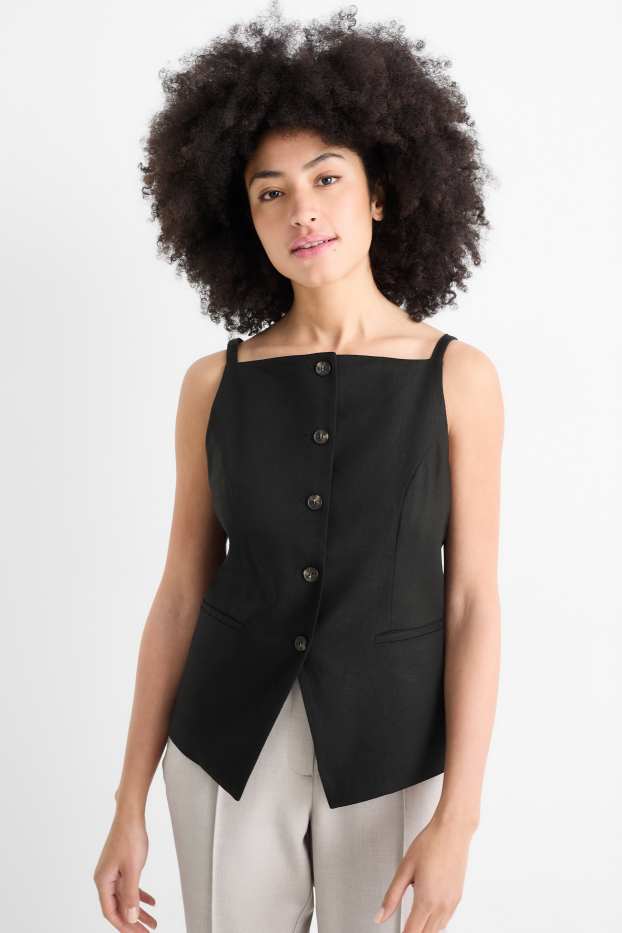 Damen - Business-Weste - tailliert - Leinen-Mix - schwarz