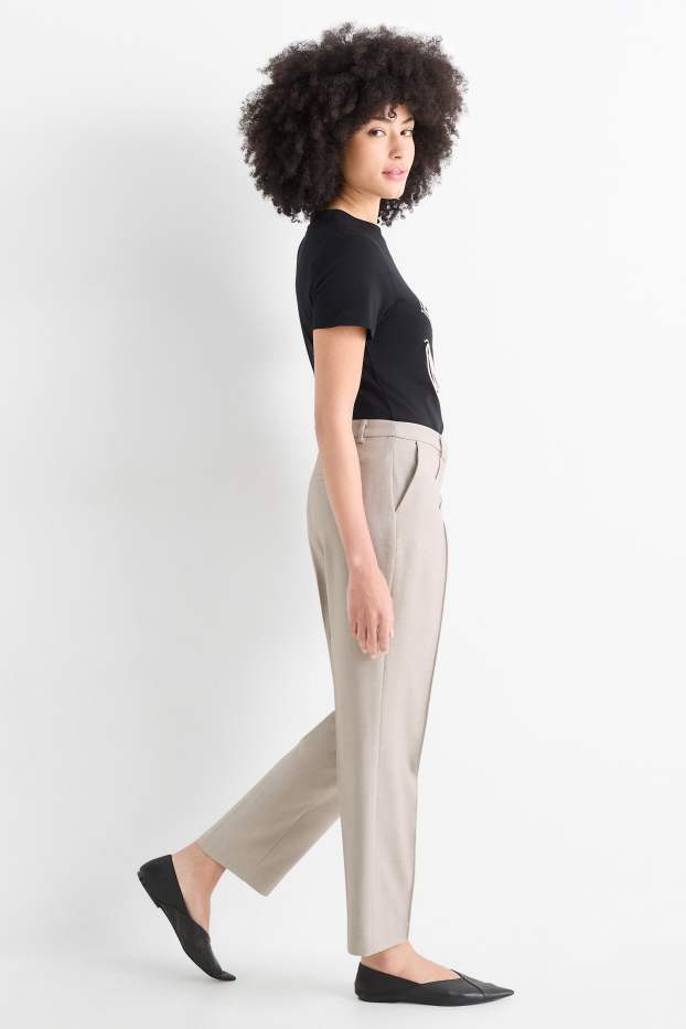 Women - Cloth trousers - mid-rise waist - tapered fit - light beige