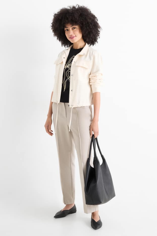 Women - Cloth trousers - mid-rise waist - tapered fit - light beige