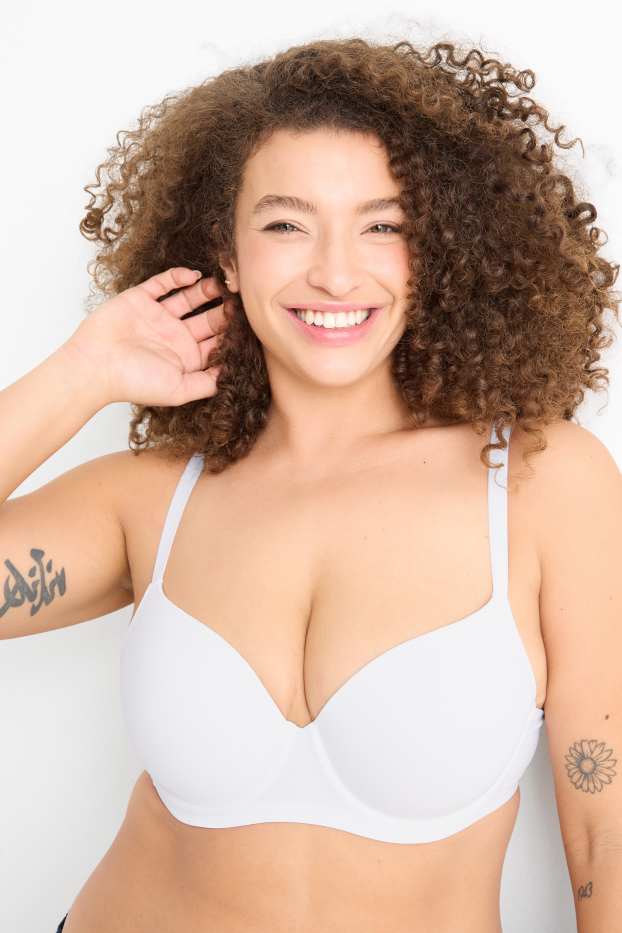 Dámské - Podprsenka s kosticemi - FULL COVERAGE - s vycpávkami - LYCRA® - bílá