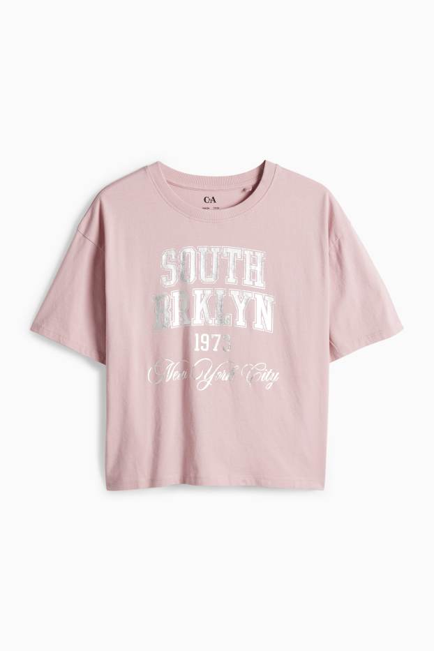 Děti - dívky - Brooklyn - tričko s krátkým rukávem - s lesklými efekty - růžová