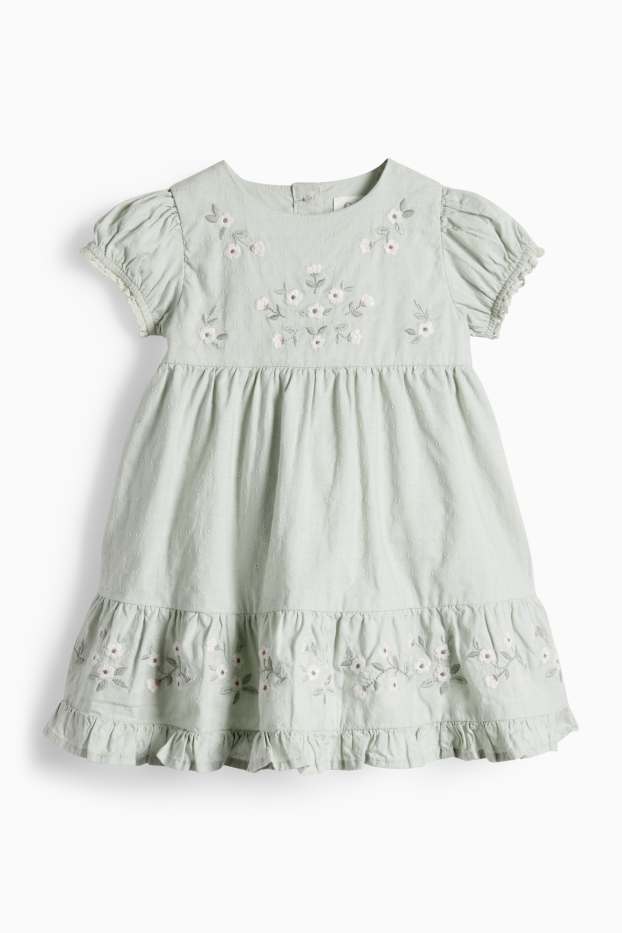 Baby Girls - Floral - baby dress - textured - mint green