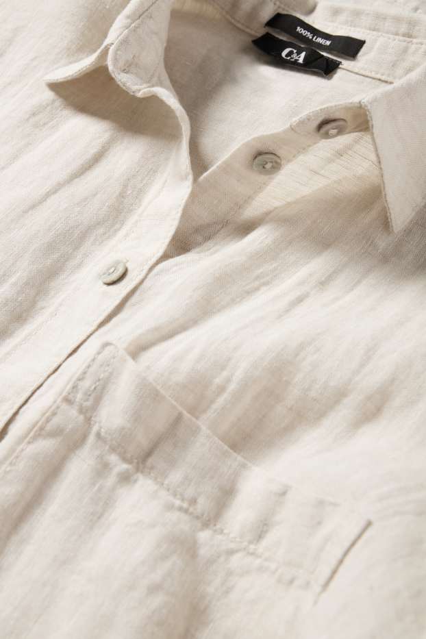 Mujer - Blusa camisera de lino - beige claro