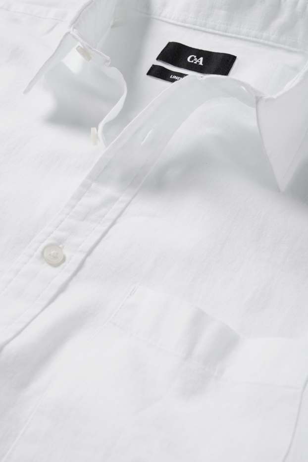 Unisexe - Chemise - regular fit - col kent - lin mélangé - blanc