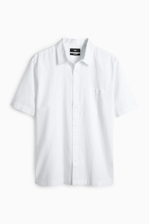 Unisexe - Chemise - regular fit - col kent - lin mélangé - blanc