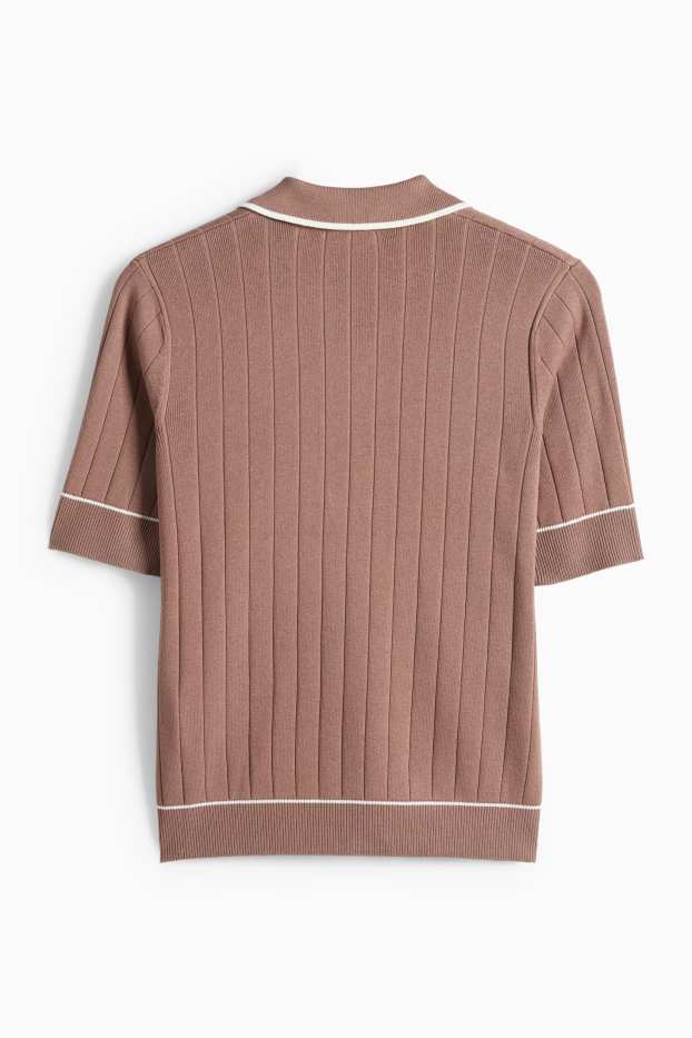 Dames - Gebreide trui - korte mouw - geribd - bruin