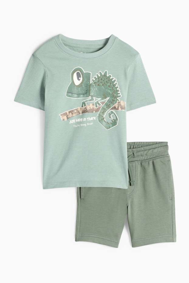 Kinder Buben - Chamäleon - Set - Kurzarmshirt und Sweatshorts - 2 teilig - grün