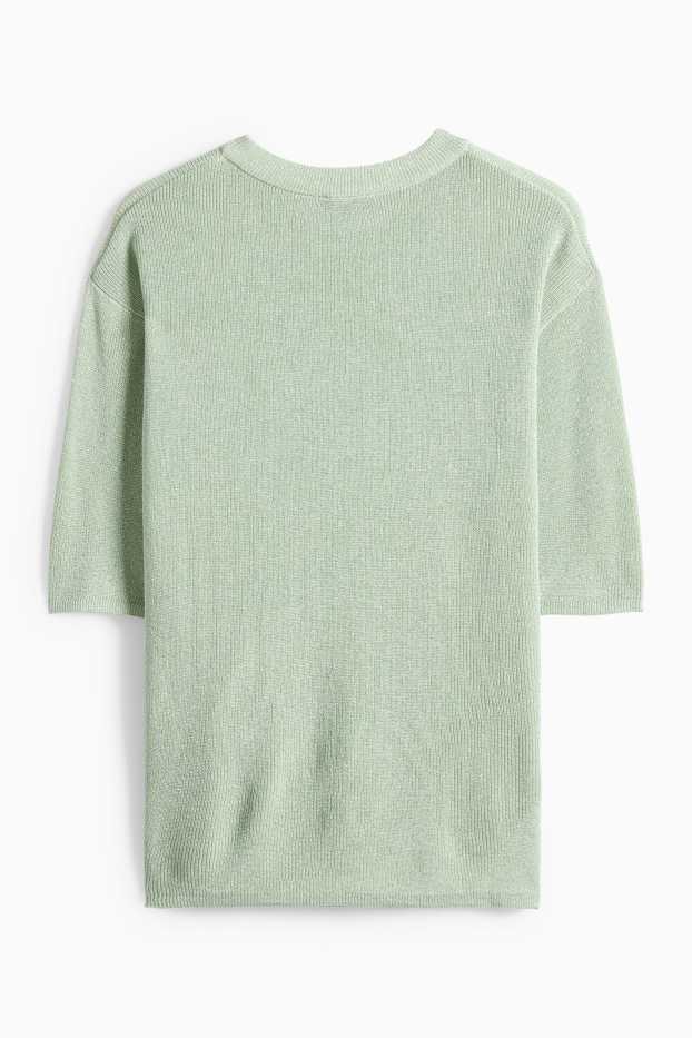 Dona - Jersei de punt de mitja - mànigues curtes - acanalat - efecte brillant - verd clar