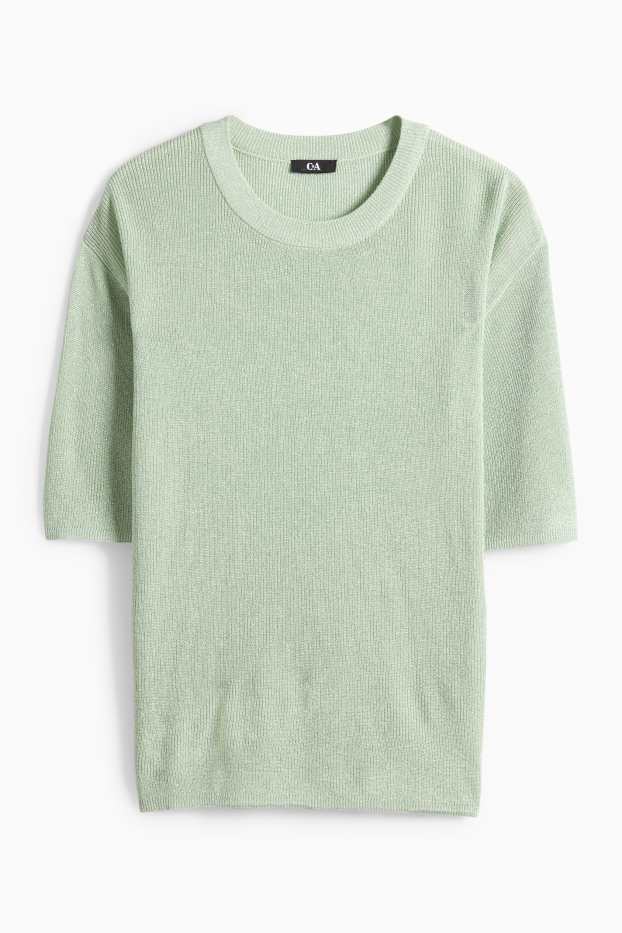 Dona - Jersei de punt de mitja - mànigues curtes - acanalat - efecte brillant - verd clar