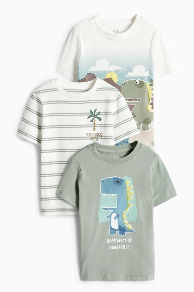 Nen - Paquet de 3 - dinosaures - samarreta de mànigues curtes - blanc/verd