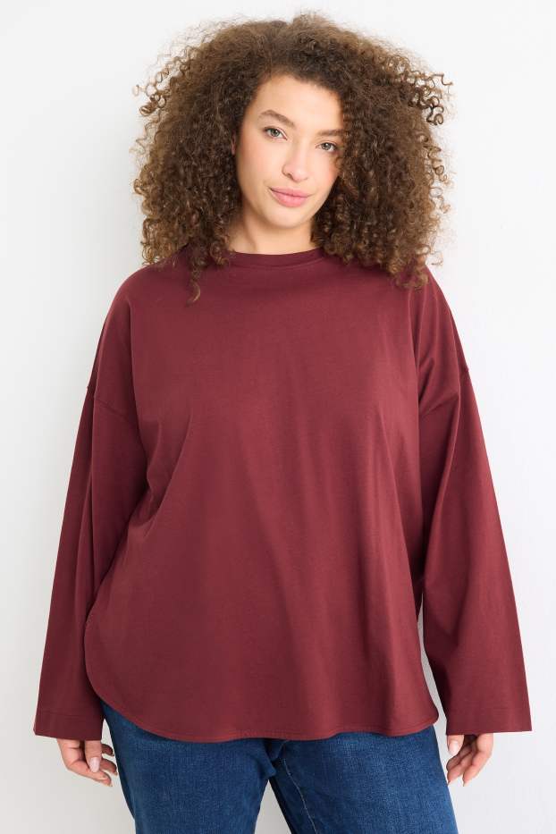 Women - Long sleeve top - relaxed fit - dark red