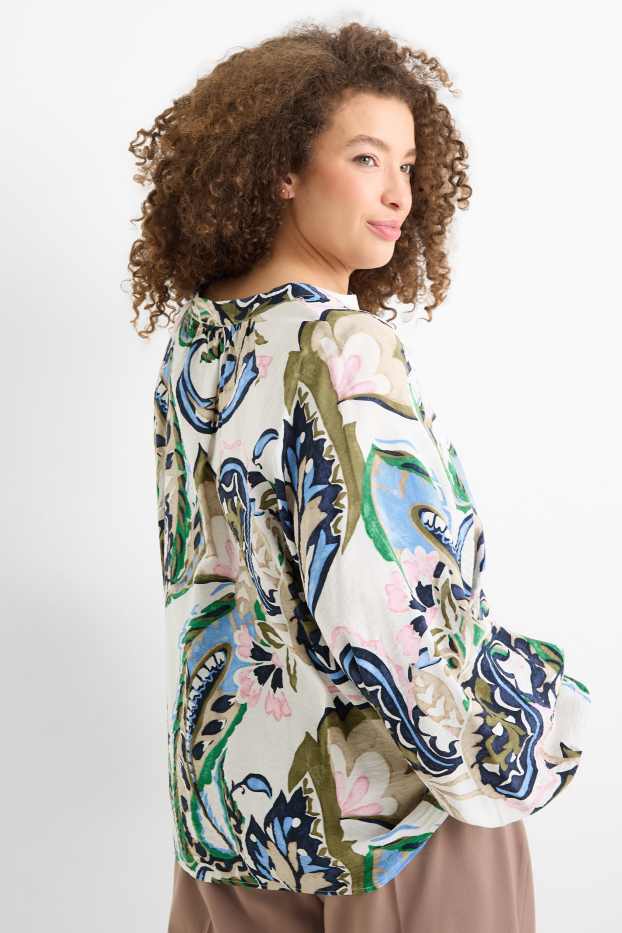 Femmes - Chemisier avec encolure en V - à motif - blanc crème