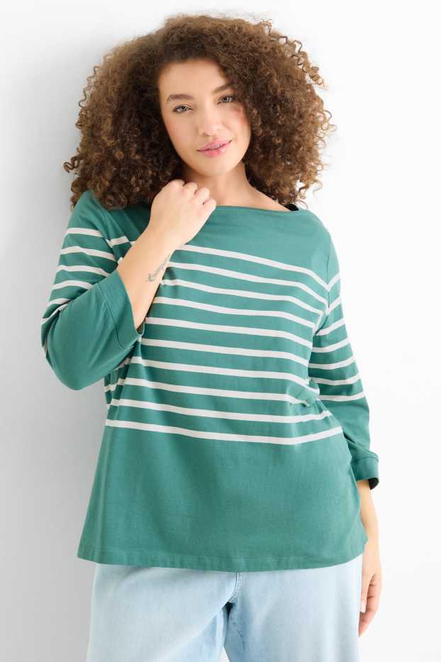 Damen - Langarmshirt - Regular Fit - gestreift - türkis