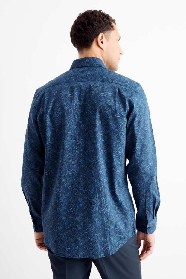 Hommes - Chemise de bureau - regular fit - col kent - facile à repasser - à motif - bleu foncé