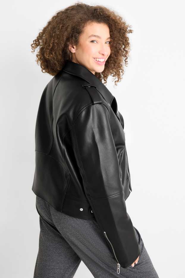 Women - Biker jacket - faux leather - black