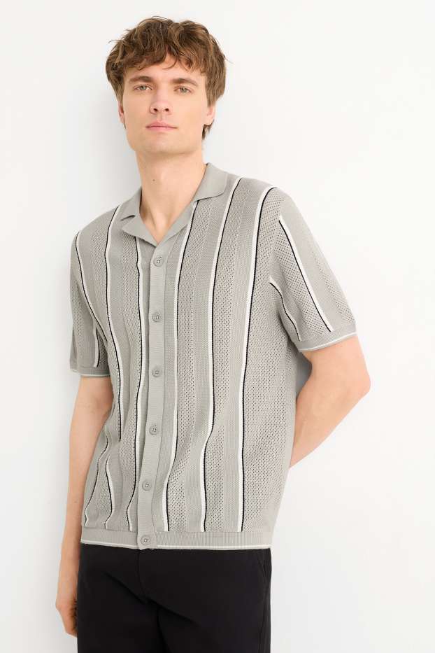 Uomo - Camicia in maglia - regular fit - collo revers - a righe - verde menta