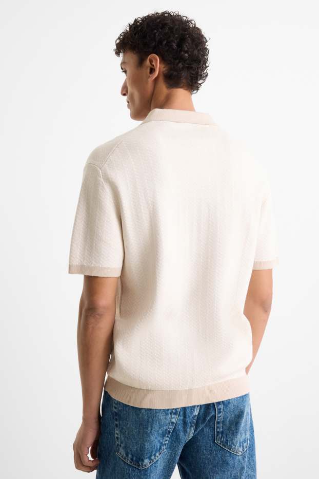 Herren - Strick-Poloshirt - Regular Fit - gemustert - hellbeige