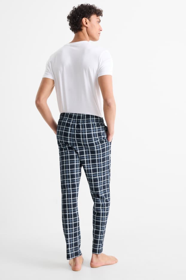 Pánské - Pyžamové kalhoty - kostkované - tmavomodrá