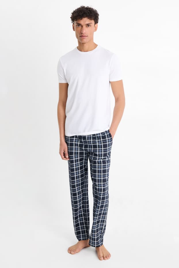 Pánské - Pyžamové kalhoty - kostkované - tmavomodrá