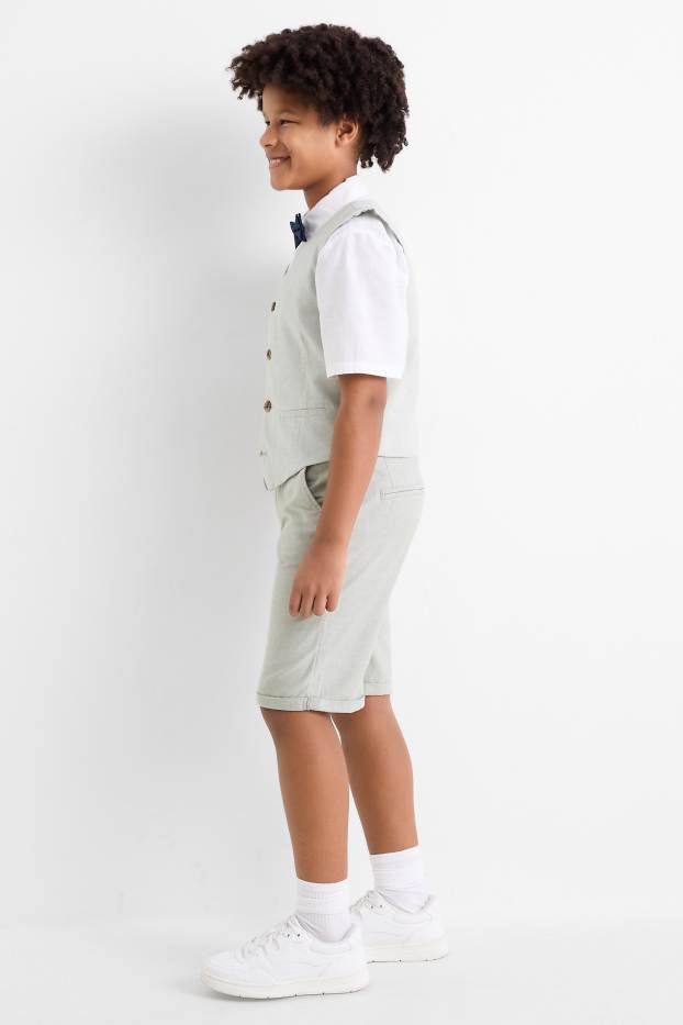 Kinder Jungen - Bermudas mit Hosenträgern und Leinen-Anteil - mintgrün